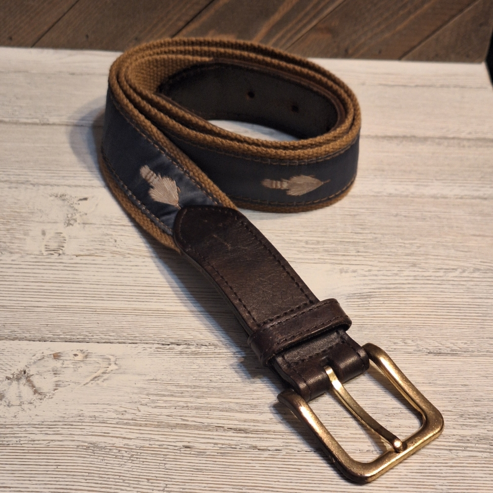 Canvas Leather Belt Green Blue Men's FLYFISH 37 in. Y2K VTG